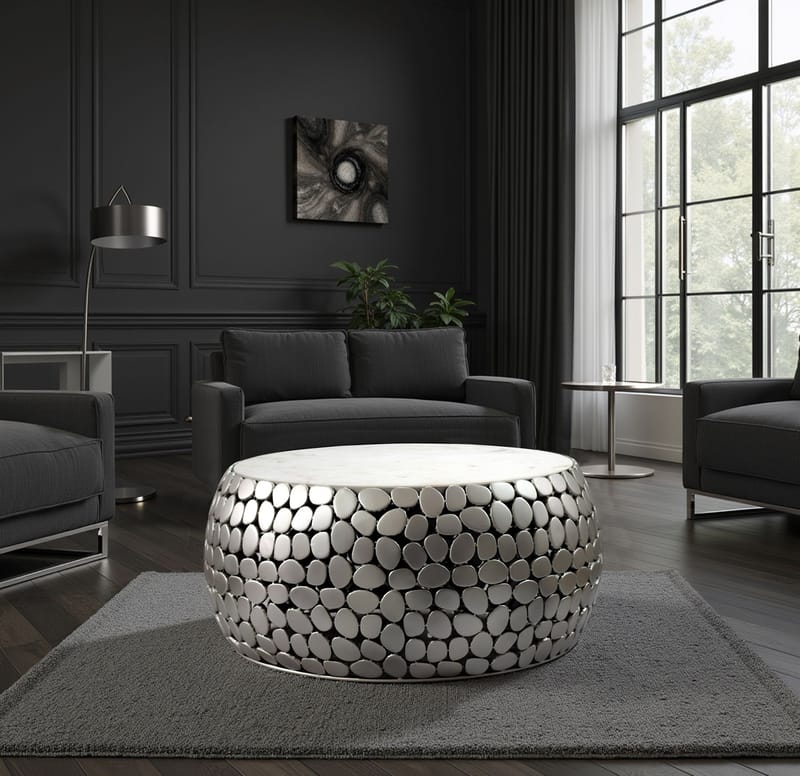 Galino Soffbord 66 cm - vit och silver - Möbler - Vardagsrum - Soffbord & vardagsrumsbord - Soffbord