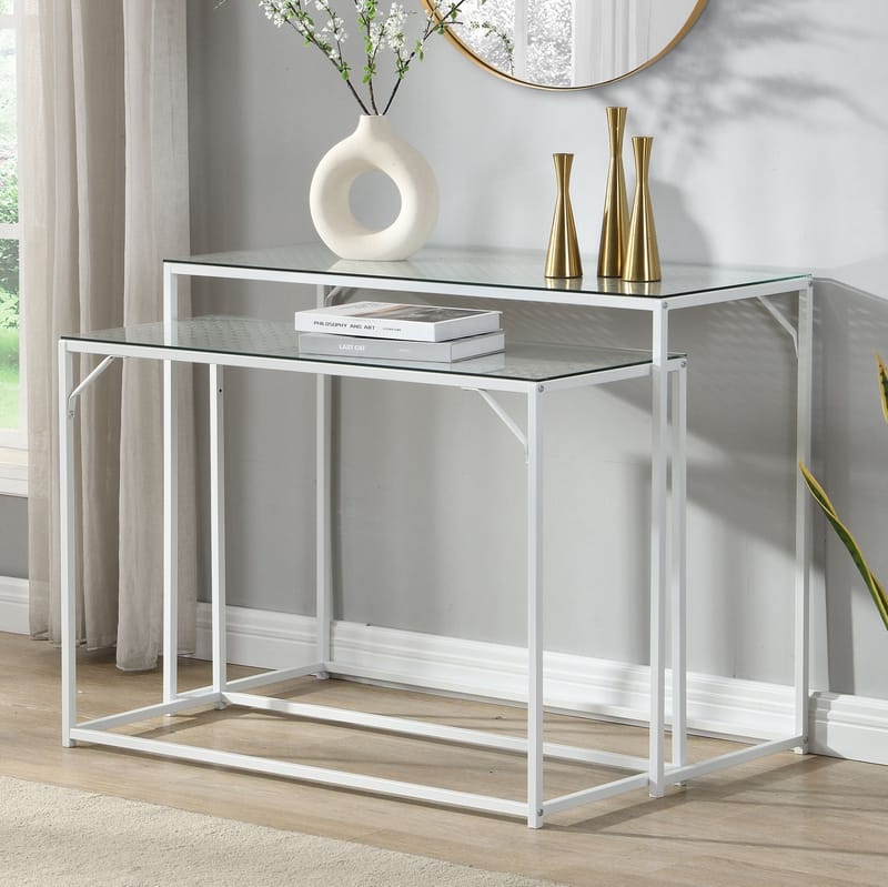 Galora Konsolbord 100 cm Set om 2 - Transparent och matt vit - Möbler - Vardagsrum - Soffbord & vardagsrumsbord - Satsbord