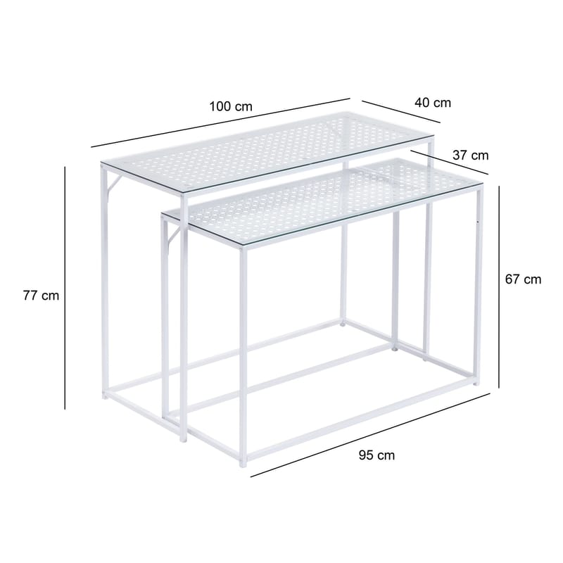 Galora Konsolbord 100 cm Set om 2 - Transparent och matt vit - Möbler - Vardagsrum - Soffbord & vardagsrumsbord - Satsbord