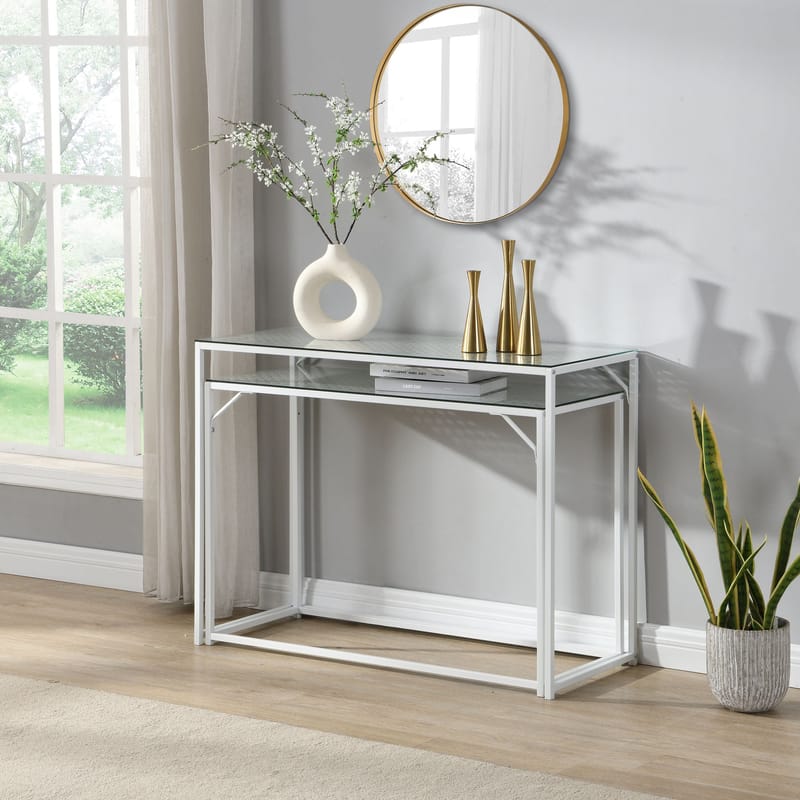 Galora Konsolbord 100 cm Set om 2 - Transparent och matt vit - Möbler - Vardagsrum - Soffbord & vardagsrumsbord - Satsbord