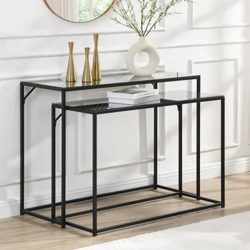Galora Konsolbord 100 cm Set om 2 - Transparent och mattsvart - Möbler - Vardagsrum - Soffbord & vardagsrumsbord - Satsbord
