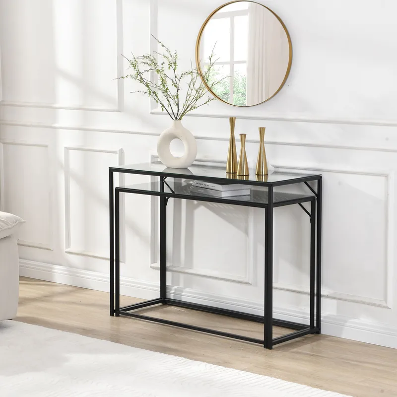 Galora Konsolbord 100 cm Set om 2 - Transparent och mattsvart - Möbler - Vardagsrum - Soffbord & vardagsrumsbord - Satsbord