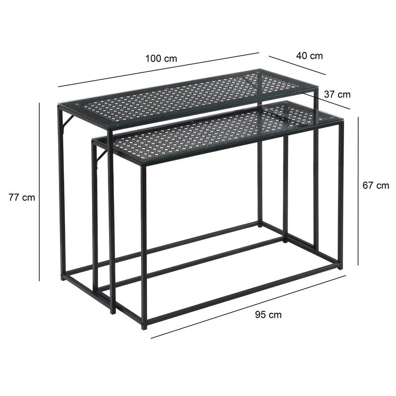 Galora Konsolbord 100 cm Set om 2 - Transparent och mattsvart - Möbler - Vardagsrum - Soffbord & vardagsrumsbord - Satsbord