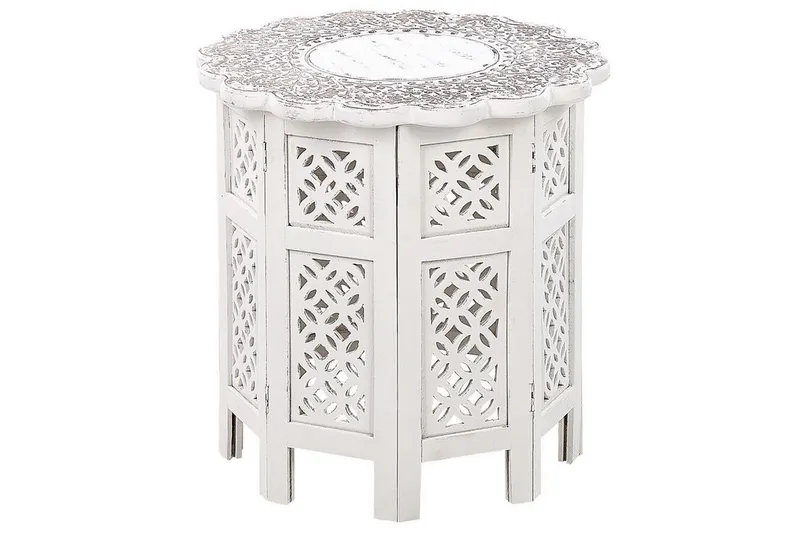 Garry Sidobord 44 cm, Vit/Grå/Ljust trä