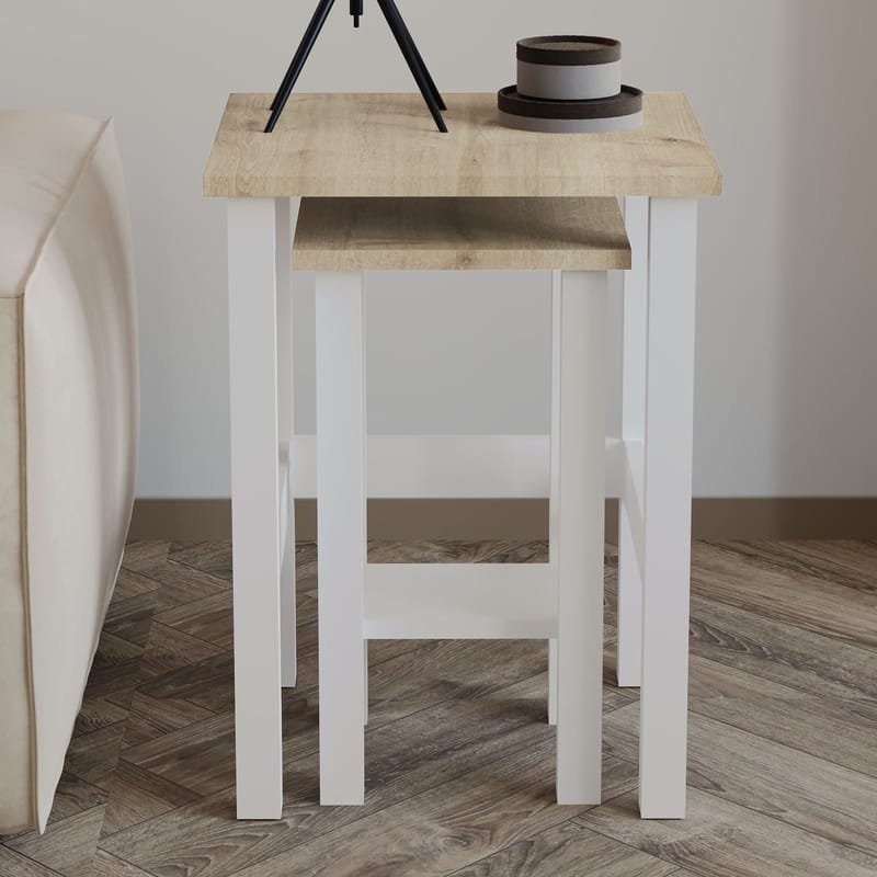 Ginallie Sidobord set 45x60 cm - Vit och Sapphire Oak - Möbler - Vardagsrum - Soffbord & vardagsrumsbord - Brickbord
