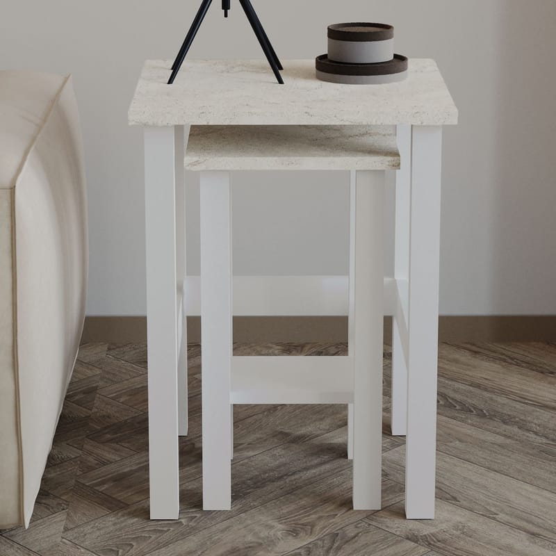 Ginallie Sidobord set 45x60 cm - Vitt och travertin - Möbler - Vardagsrum - Soffbord & vardagsrumsbord - Brickbord