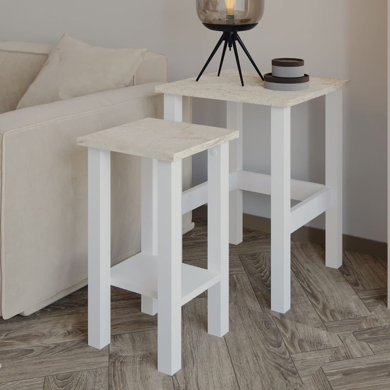 Ginallie Sidobord set 45x60 cm - Vitt och travertin - Möbler - Vardagsrum - Soffbord & vardagsrumsbord - Brickbord