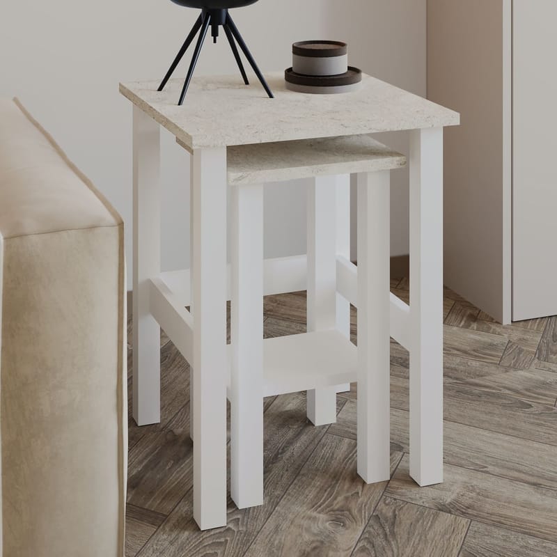 Ginallie Sidobord set 45x60 cm - Vitt och travertin - Möbler - Vardagsrum - Soffbord & vardagsrumsbord - Brickbord