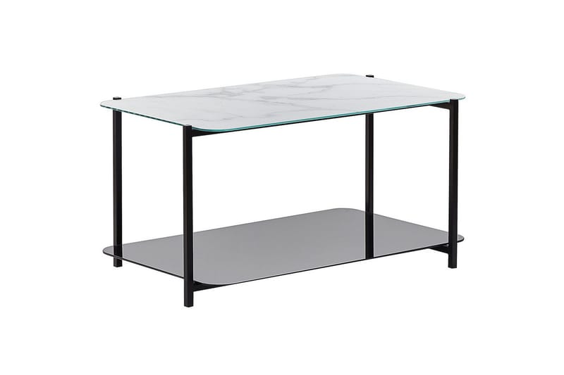 Gloster Rektangulärt Soffbord med Hyllor i Glas med Marmormönster, Marmorvit