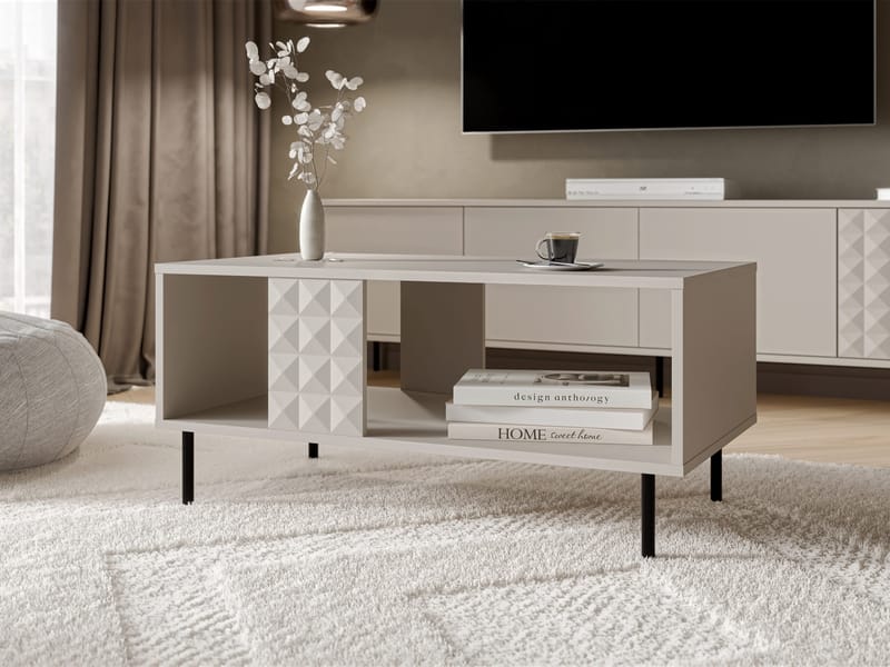 Granica 92 cm Rektangulärt Soffbord med Hyllor i Målat Trä - Beige - Möbler - Vardagsrum - Soffbord & vardagsrumsbord - Soffbord