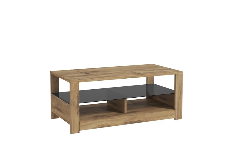 Griselda 90 cm Rektangulärt Soffbord med Hylla i Ek, Brun