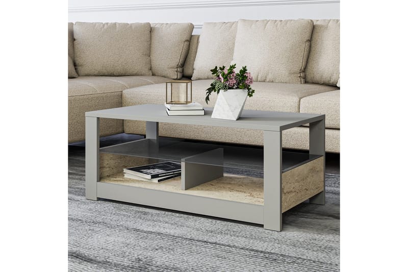 Griselda Soffbord 90 cm - Grå/Travertin - Möbler - Vardagsrum - Soffbord & vardagsrumsbord - Soffbord