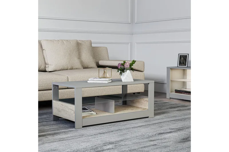Griselda Soffbord 90 cm - Grå/Travertin - Möbler - Vardagsrum - Soffbord & vardagsrumsbord - Soffbord