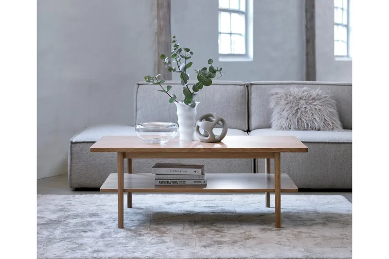 Grumio Rektangulärt Soffbord 120 cm med Hylla i Massivt Trä och Träfanér - Beige - Möbler - Vardagsrum - Soffbord & vardagsrumsbord - Soffbord