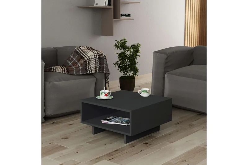Hapeila Kvadratiskt Soffbord 60 cm med Hyllor i Målat Trä - Antracit - Möbler - Vardagsrum - Soffbord & vardagsrumsbord - Soffbord