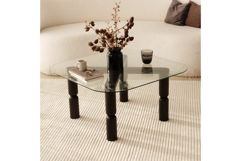 Harman Ovalt Soffbord 80 cm i Glas och Trä med Svarvade Ben - Klar - Möbler - Vardagsrum - Soffbord & vardagsrumsbord - Soffbord