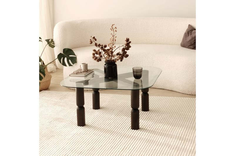 Harman Ovalt Soffbord 80 cm i Glas och Trä med Svarvade Ben - Klar - Möbler - Vardagsrum - Soffbord & vardagsrumsbord - Soffbord