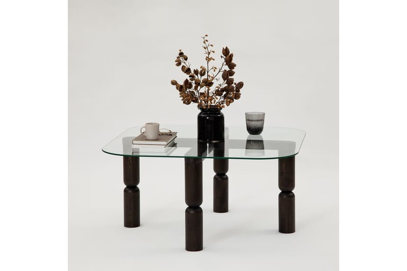 Harman Ovalt Soffbord 80 cm i Glas och Trä med Svarvade Ben - Klar - Möbler - Vardagsrum - Soffbord & vardagsrumsbord - Soffbord