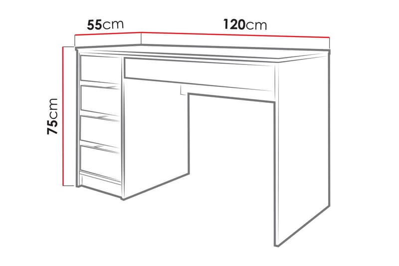 HARRIETTE Skrivbord 120 cm med Förvaring 5 Lådor Vit/Vit Hög - Vit - Skrivbord - Bord
