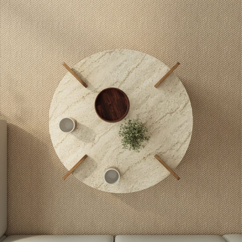Harvo Soffbord 90x35x90 cm - Travertin och valnöt - Möbler - Vardagsrum - Soffbord & vardagsrumsbord - Soffbord