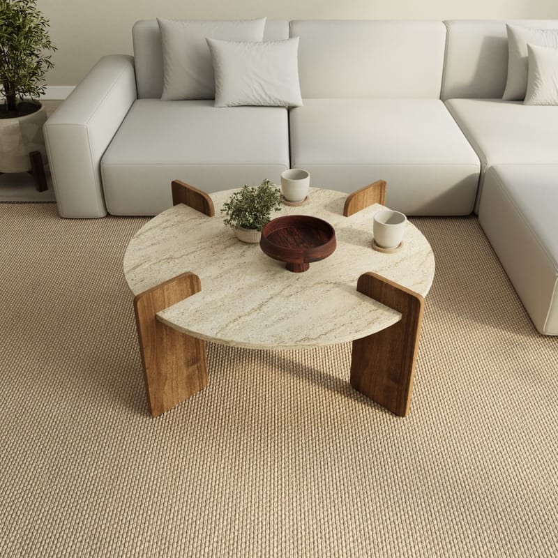 Harvo Soffbord 90x35x90 cm - Travertin och valnöt - Möbler - Vardagsrum - Soffbord & vardagsrumsbord - Soffbord