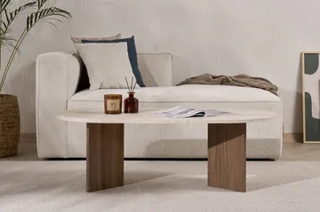Hasina Ovalt Soffbord 119x60 cm med Travertin- och Valnötsutseende - Beige - Möbler - Vardagsrum - Soffbord & vardagsrumsbord - Soffbord