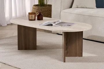 Hasina Ovalt Soffbord 119x60 cm med Travertin- och Valnötsutseende - Beige - Möbler - Vardagsrum - Soffbord & vardagsrumsbord - Soffbord