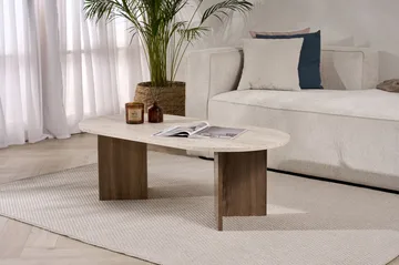 Hasina Ovalt Soffbord 119x60 cm med Travertin- och Valnötsutseende - Beige - Möbler - Vardagsrum - Soffbord & vardagsrumsbord - Soffbord