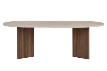 Hasina Ovalt Soffbord 119x60 cm med Travertin- och Valnötsutseende - Beige - Möbler - Vardagsrum - Soffbord & vardagsrumsbord - Soffbord