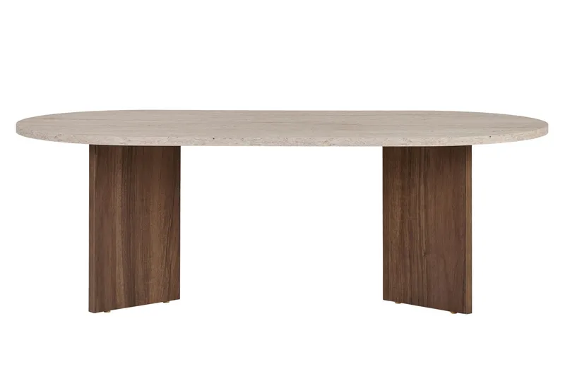Hasina Ovalt Soffbord 119x60 cm med Travertin- och Valnötsutseende - Beige - Möbler - Vardagsrum - Soffbord & vardagsrumsbord - Soffbord