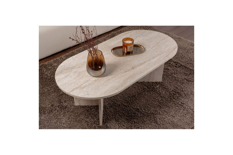 Hasina Ovalt Soffbord 119x60 cm med Travertinutseende - Vit - Möbler - Vardagsrum - Soffbord & vardagsrumsbord - Soffbord