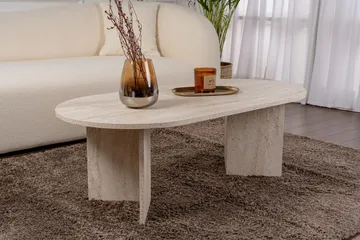 Hasina Ovalt Soffbord 119x60 cm med Travertinutseende - Vit - Möbler - Vardagsrum - Soffbord & vardagsrumsbord - Soffbord