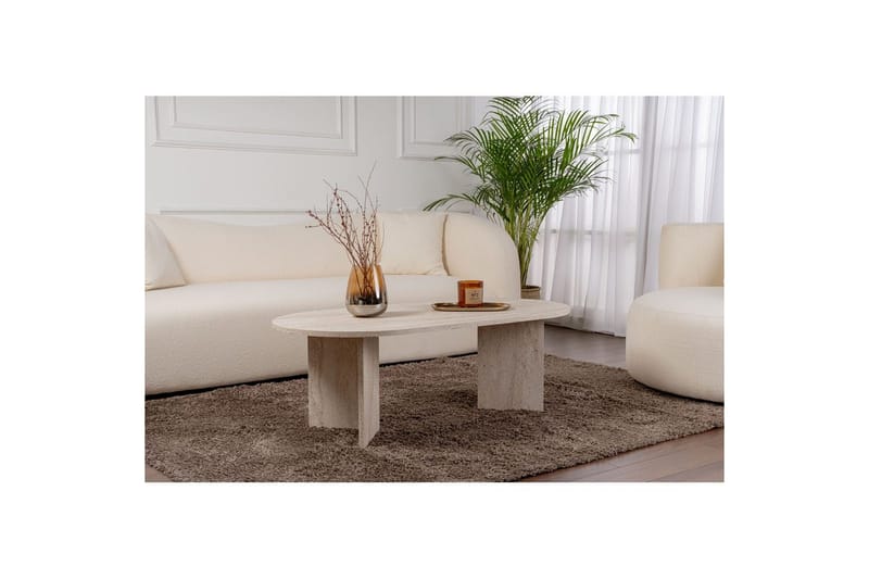 Hasina Ovalt Soffbord 119x60 cm med Travertinutseende - Vit - Möbler - Vardagsrum - Soffbord & vardagsrumsbord - Soffbord