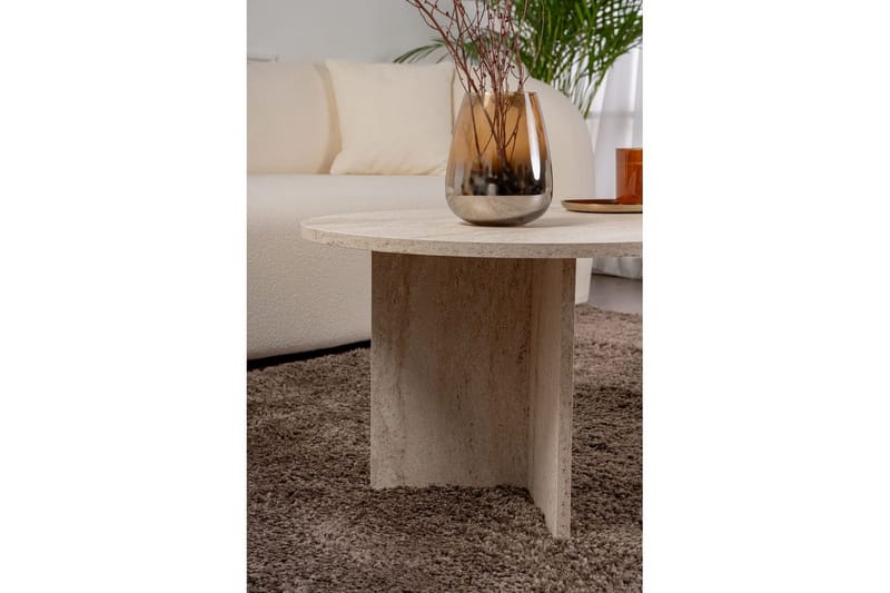 Hasina Ovalt Soffbord 119x60 cm med Travertinutseende - Vit - Möbler - Vardagsrum - Soffbord & vardagsrumsbord - Soffbord