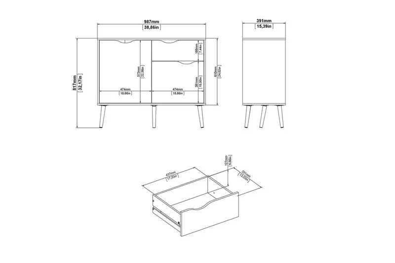Hostafranc Skänk 98,7 cm - Vit - Förvaring - Förvaringsmöbler - Skänkar & sideboards