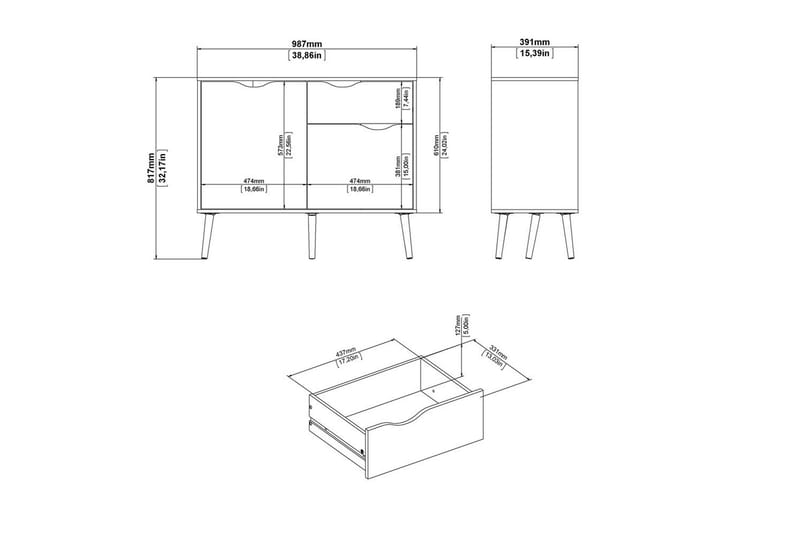 Hostafranc Skänk 98,7 cm - Vit - Förvaring - Förvaringsmöbler - Skänkar & sideboards