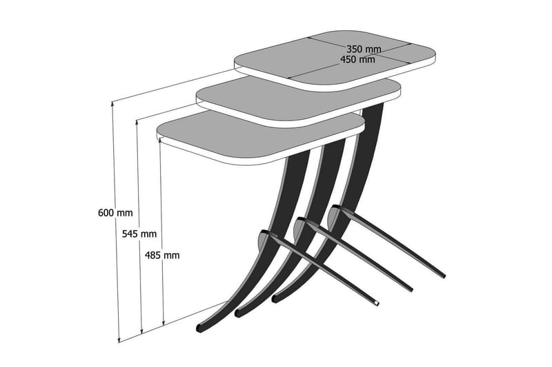 Hovdane Satsbord 45 cm 3 Bord - Vit/Svart - Möbler - Bord