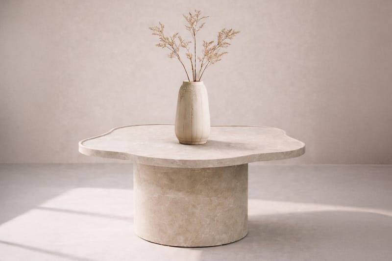 Ilse 90 cm Asymmetriskt Soffbord i Marmor, Beige