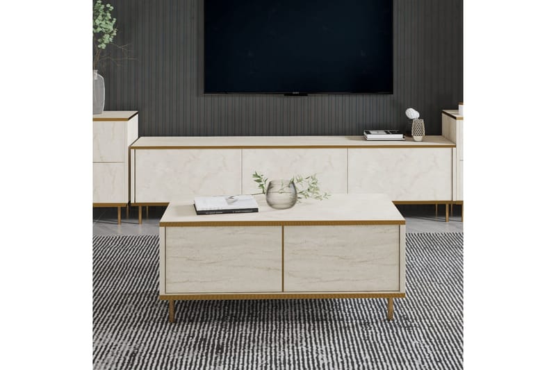 Imaj Soffbord 90 cm Rektangulärt med Lådor i Målat Trä - Beige - Möbler - Vardagsrum - Soffbord & vardagsrumsbord - Soffbord