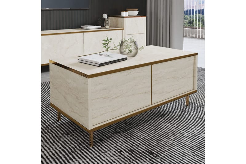 Imaj Soffbord 90 cm Rektangulärt med Lådor i Målat Trä - Beige - Möbler - Vardagsrum - Soffbord & vardagsrumsbord - Soffbord