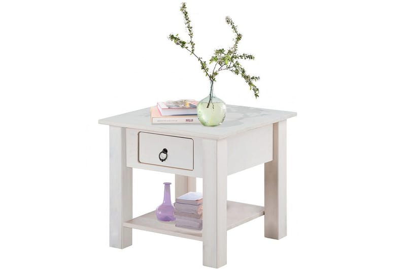 Ines 50 cm Kvadratiskt Soffbord med Lådor i Furu - Vit - Möbler - Vardagsrum - Soffbord & vardagsrumsbord - Soffbord