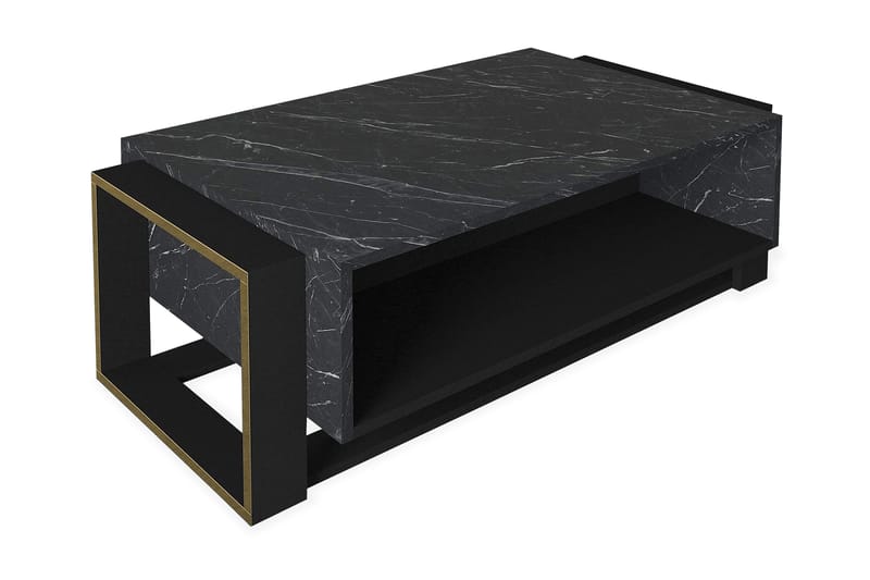 INSCOE Soffbord 106cm Marmormönster m Förvaring Hyllor Svart - Bord - Marmorbord - Soffbord