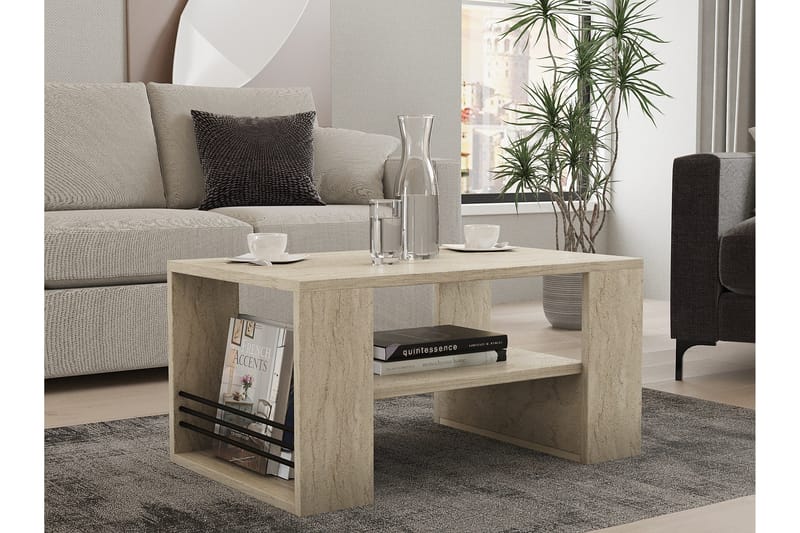 Iris 80 cm Rektangulärt Soffbord med Hylla i Trä - Beige - Möbler - Vardagsrum - Soffbord & vardagsrumsbord - Soffbord