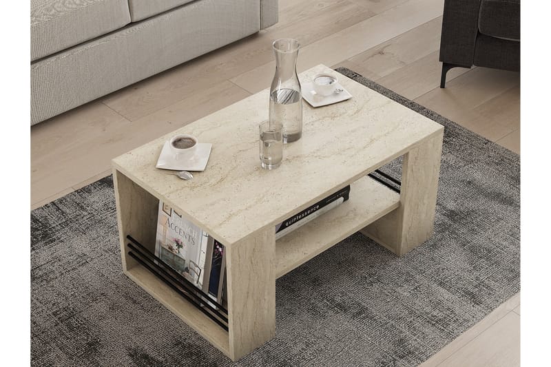 Iris 80 cm Rektangulärt Soffbord med Hylla i Trä - Beige - Möbler - Vardagsrum - Soffbord & vardagsrumsbord - Soffbord