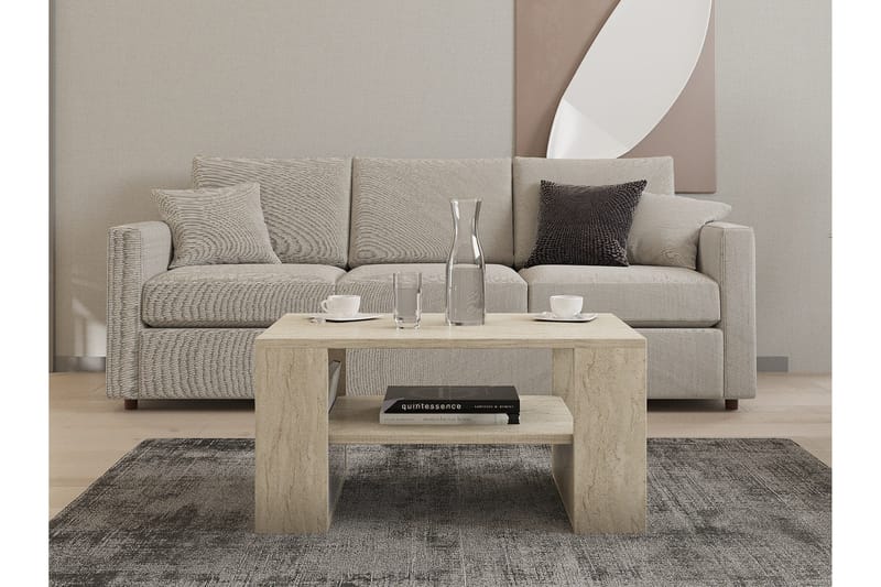 Iris 80 cm Rektangulärt Soffbord med Hylla i Trä - Beige - Möbler - Vardagsrum - Soffbord & vardagsrumsbord - Soffbord