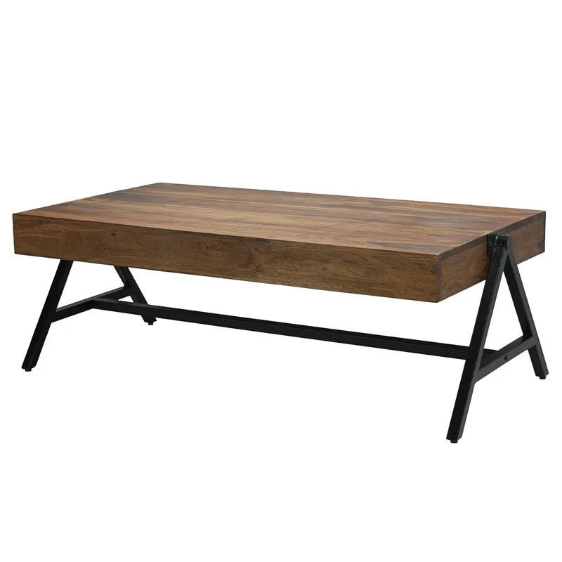 Ivoira Soffbord 120 cm Industriell stil, Varm mörkbrun och svart
