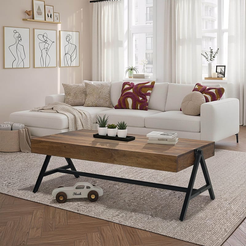Ivoira Soffbord 120 cm Industriell stil - Varm mörkbrun och svart - Möbler - Vardagsrum - Soffbord & vardagsrumsbord - Soffbord