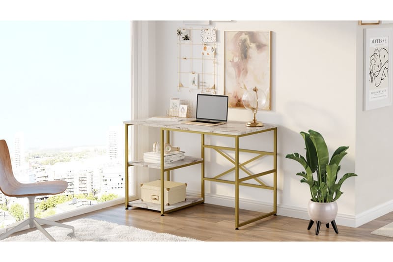 JUNA Skrivbord 120x60 cm Vit/Guld - Möbler - Hemmakontor - Skrivbord