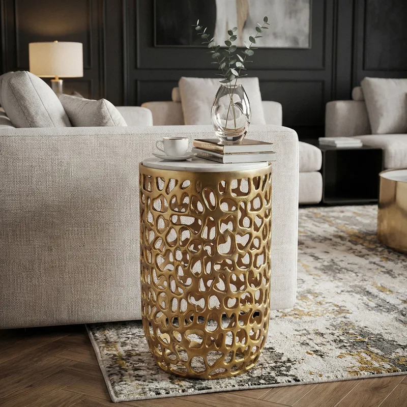 Kelilo Sidobord 30 cm - vit och guld - Möbler - Vardagsrum - Soffbord & vardagsrumsbord - Brickbord