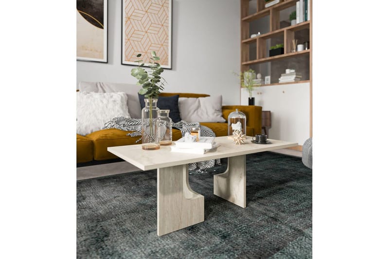 Kiros Rektangulärt Soffbord 104 cm i Trä med Skulpturala Ben - Beige - Möbler - Vardagsrum - Soffbord & vardagsrumsbord - Soffbord